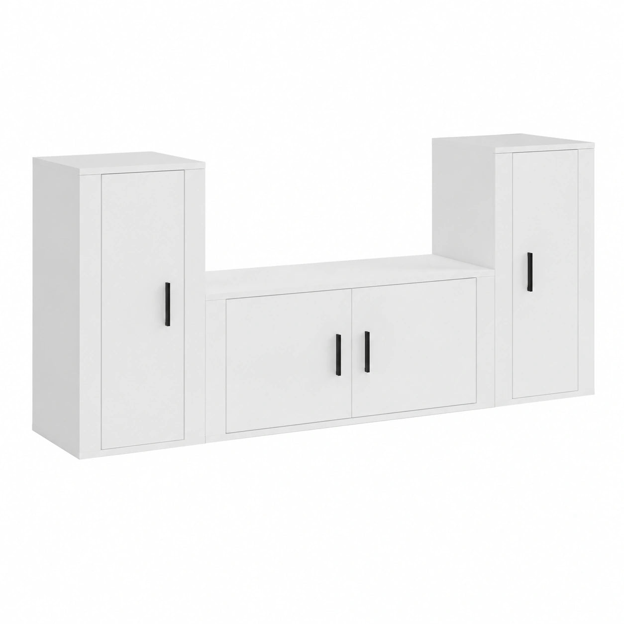 Set di 3 mobili per TV, in legno bianco, 100 × 34,5 × 40 & 40 × 34,5 × 80 cm, montaggio a parete, set completo