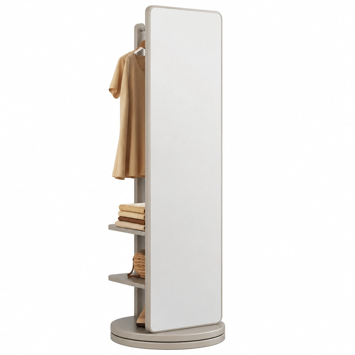 Appendiabiti da Terra con Specchio Indipendente, Moderno Appendiabiti in Legno Girevole a 360° e Specchio a Figura Intera 2 in 1 specchi da Terra