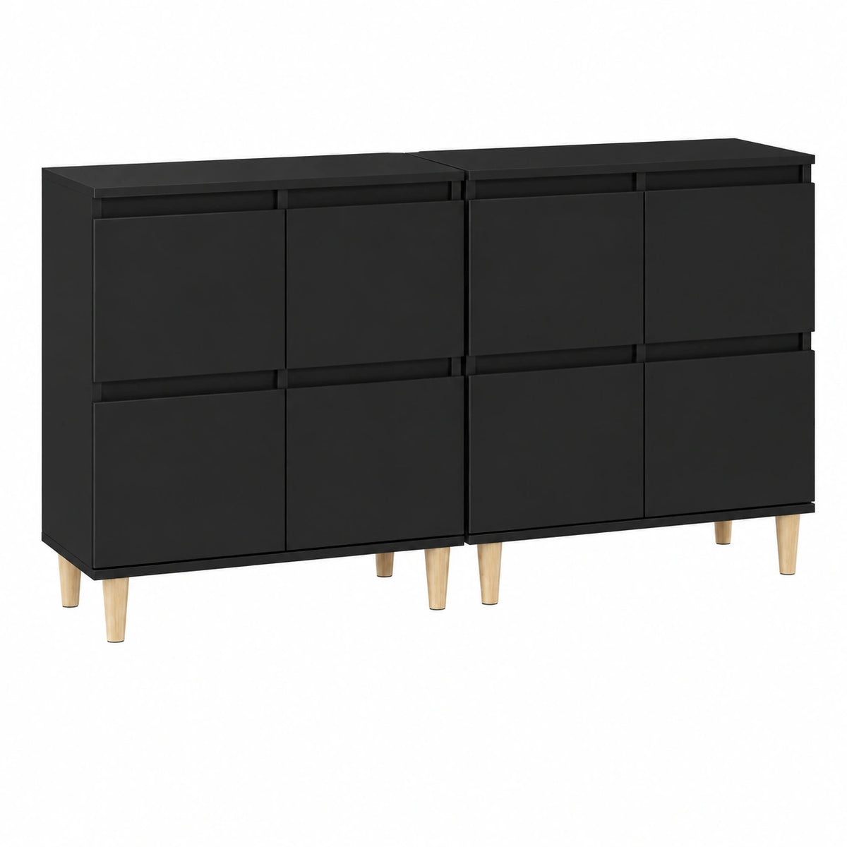 Set di 2 Credenze Nere 60 × 35 × 70 cm in Legno Ingegnerizzato, Mobili bassi con ante per organizzare soggiorno, ingresso o corridoio, completi