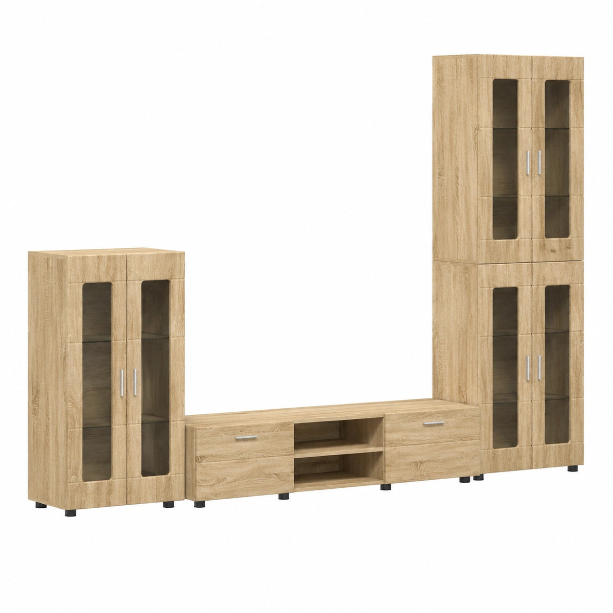 Mobile per TV con credenza e mobiletto alto, effetto rovere Sonoma, moderno mobile TV con spazio per soggiorno e casa ufficio, in legno