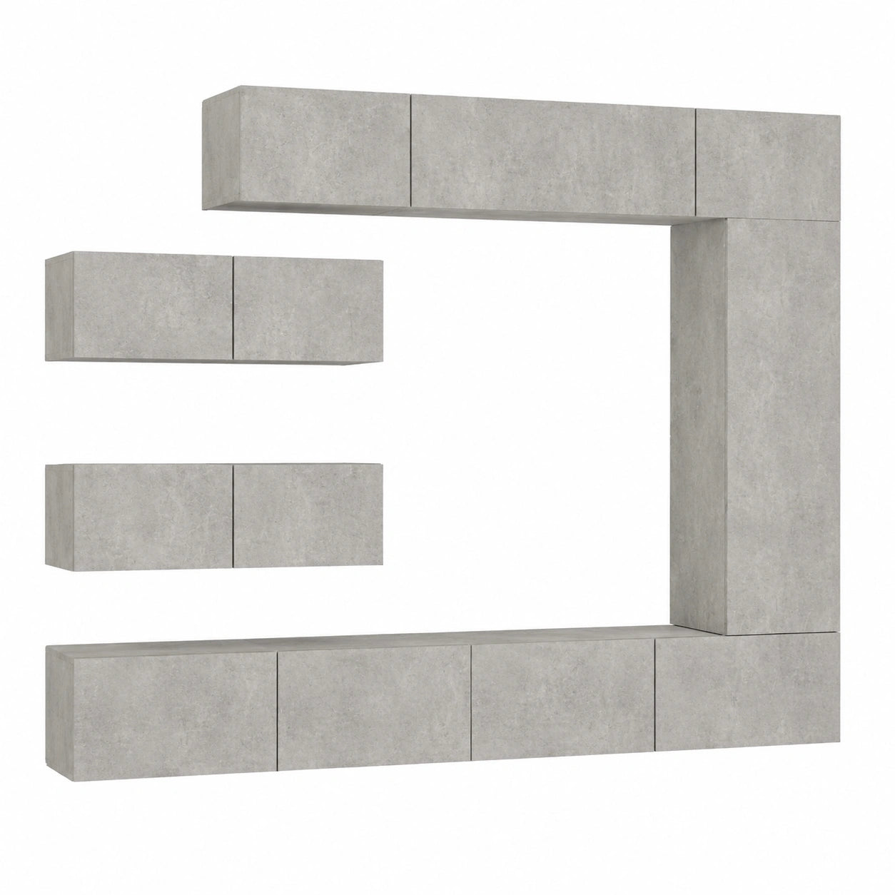 Set di mobili per TV, grigio cemento, in legno, 100 × 30 × 30 cm, con fissaggio a parete