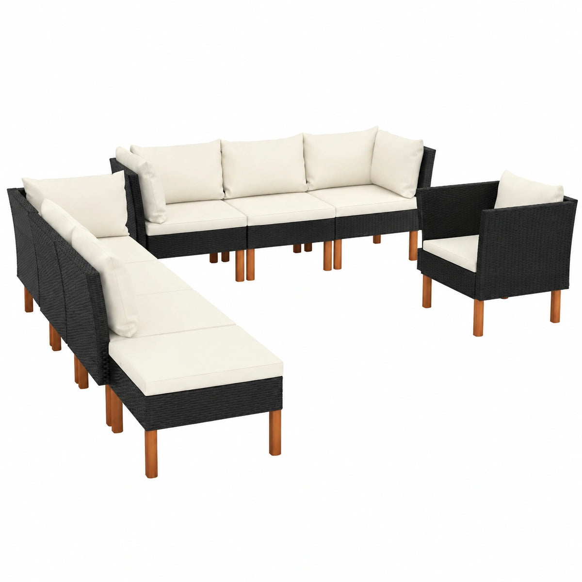 Mobili set Divani da Giardino 9Pezzi Polyrattan Legno di Eucalipto Nero, Divano Letto, Sofà Soggiorno Divanoletto, Divano Moderno, Divani per Esterno