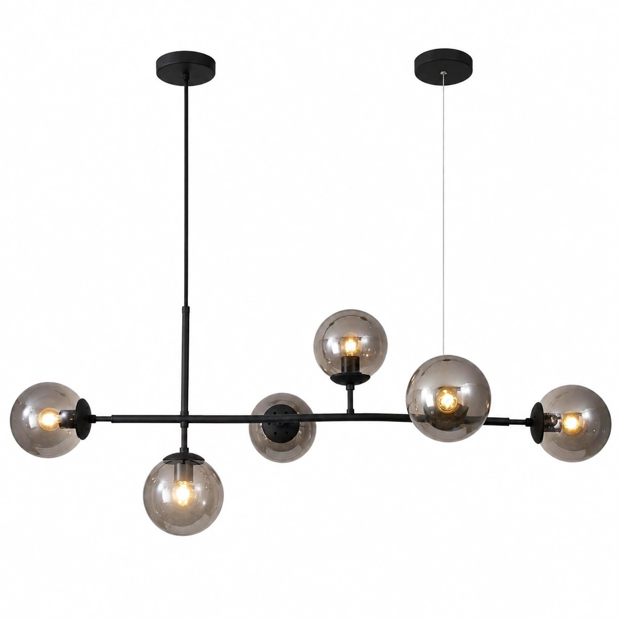 Lampadario 6 Luci Grigio Fumo Sfere di Vetro 120cm Rettangolo Sputnik Lampadario a Sospensione Nero Lampadari Moderni per Soggiorno Camera da Letto