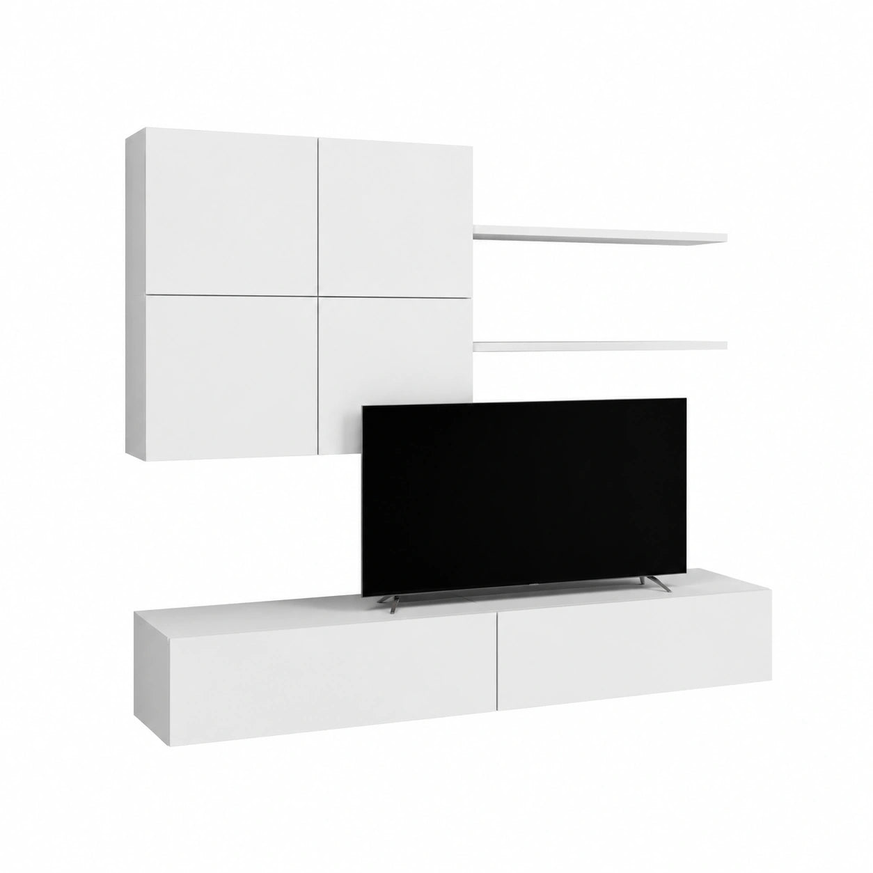 Mobile TV Con Pensile A Muro E Mensole Contemporaneo In Legno Melaminico Salvaspazio Arredo Salotto Completo Con Ante E Ripiani