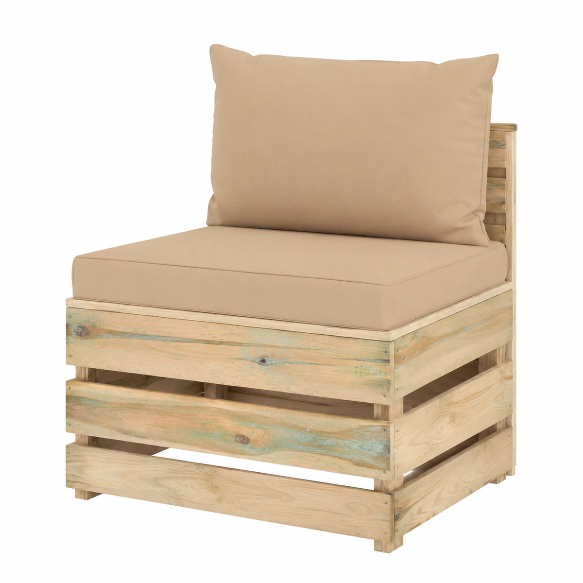 Divano Modulare da Giardino in Legno di Pino con Cuscini Beige, Seduta centrale componibile 60 × 70 × 66 cm per outdoor e soggiorno, completa