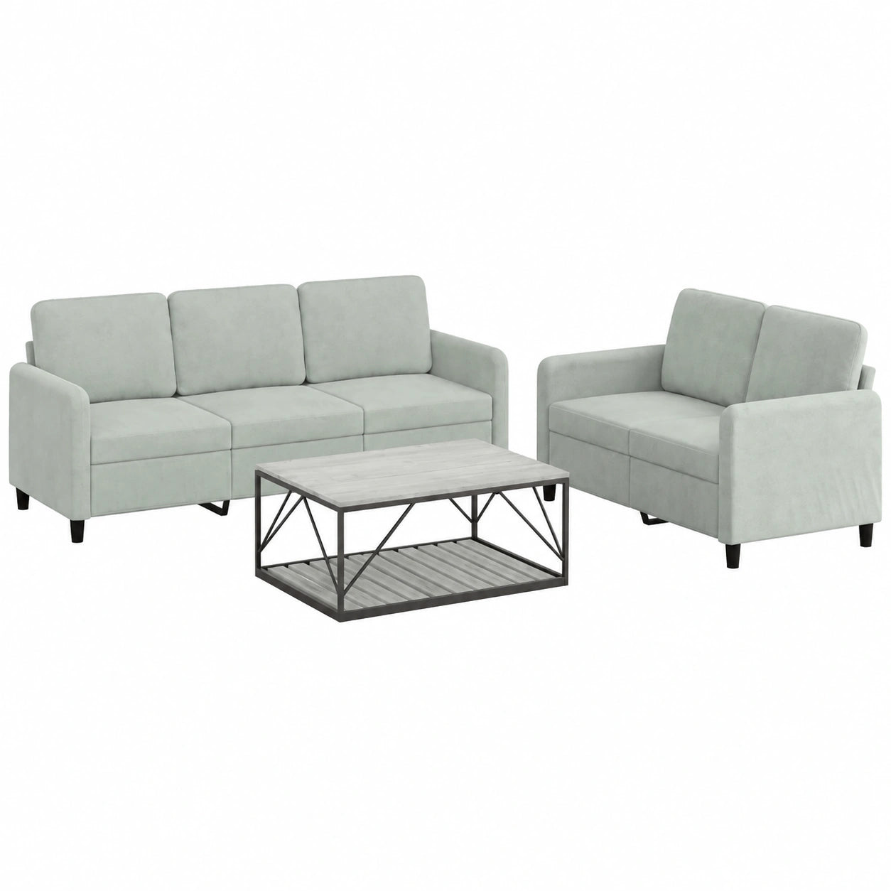 Divano in Velluto Grigio Chiaro, Comodo Divano Soggiorno con Struttura Robusta, Moderno per Relax e Comfort, set Completo Soggiorno
