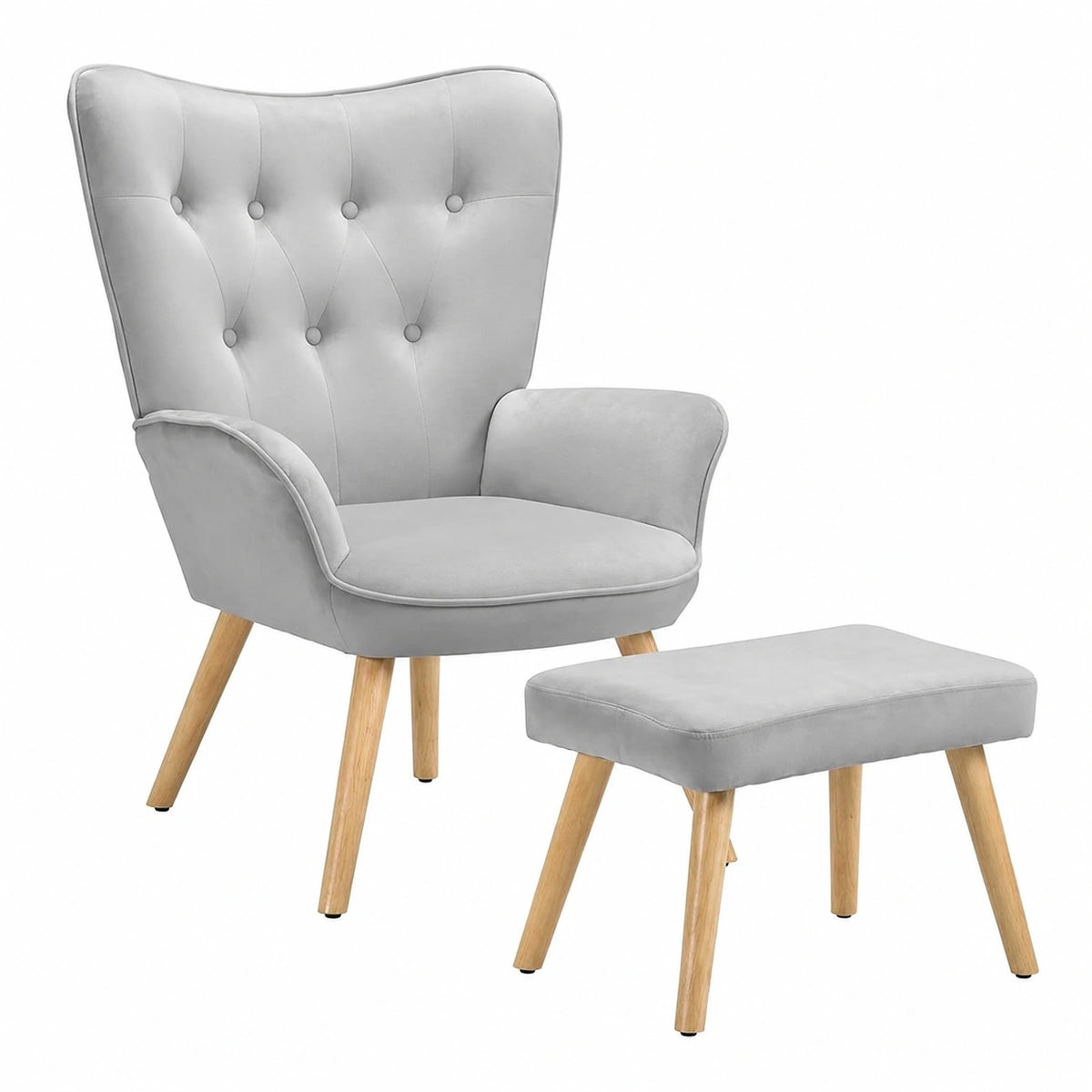 Poltrona con Sgabello da Soggiorno, Poltroncina con Pouf Poggiapiedi da Salotto, Sedia per Camera da Letto Imbottita con Rivestimento in Velluto