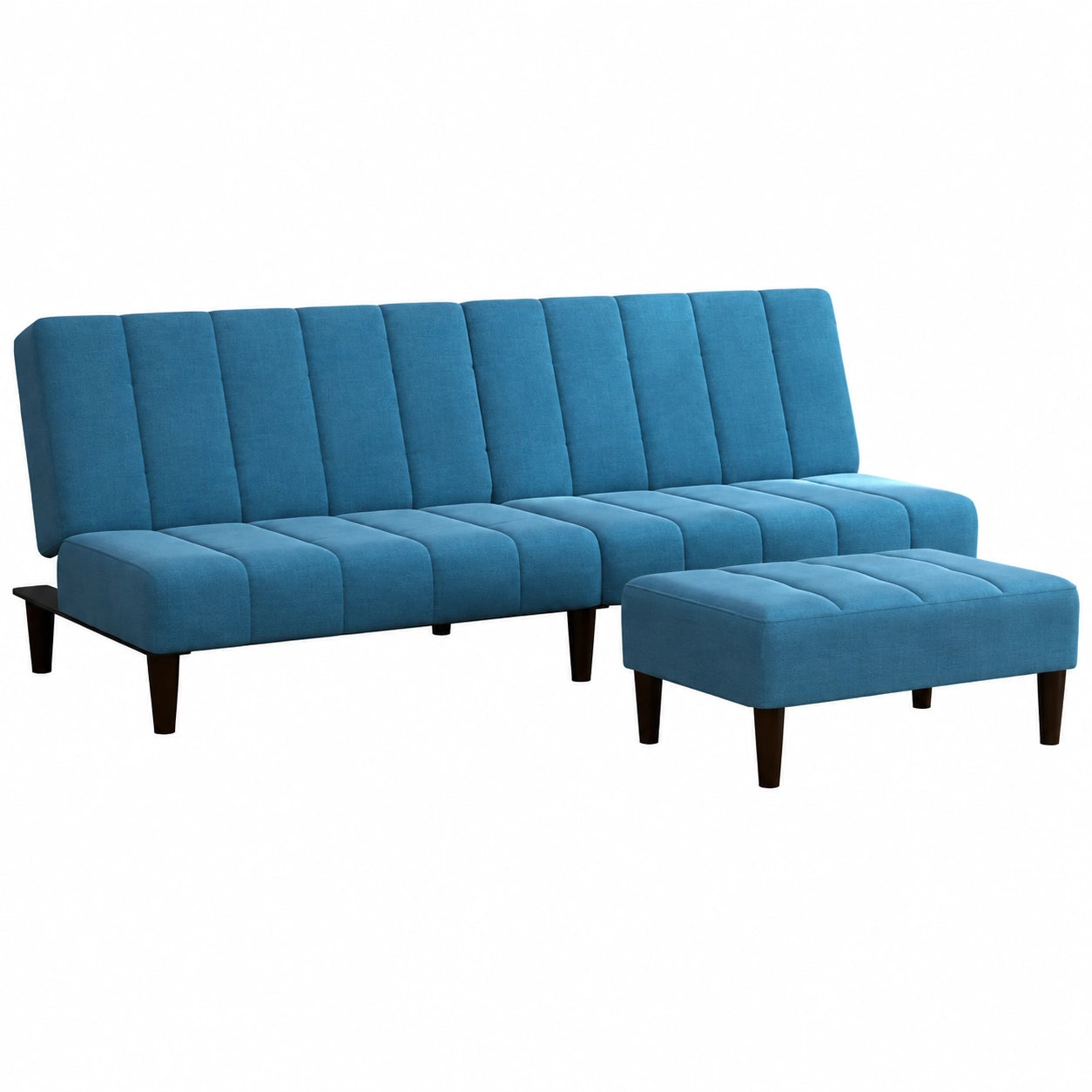 Divano letto a 2 posti in velluto blu con poggiapiedi, 200 × 84,5 × 69 cm, letto per gli ospiti trasformabile per soggiorno, moderno set di mobili
