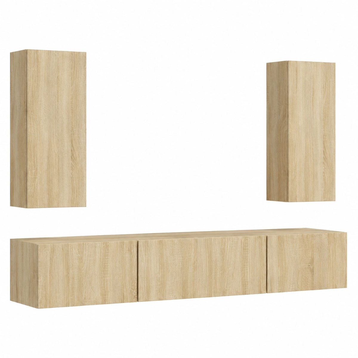 Set di Mobili Porta TV in Legno Multistrato Rovere Sonoma con 4 pezzi, Supporto Sospeso e a Terra, Tavolino, Credenza, Scaffale con Ripiani