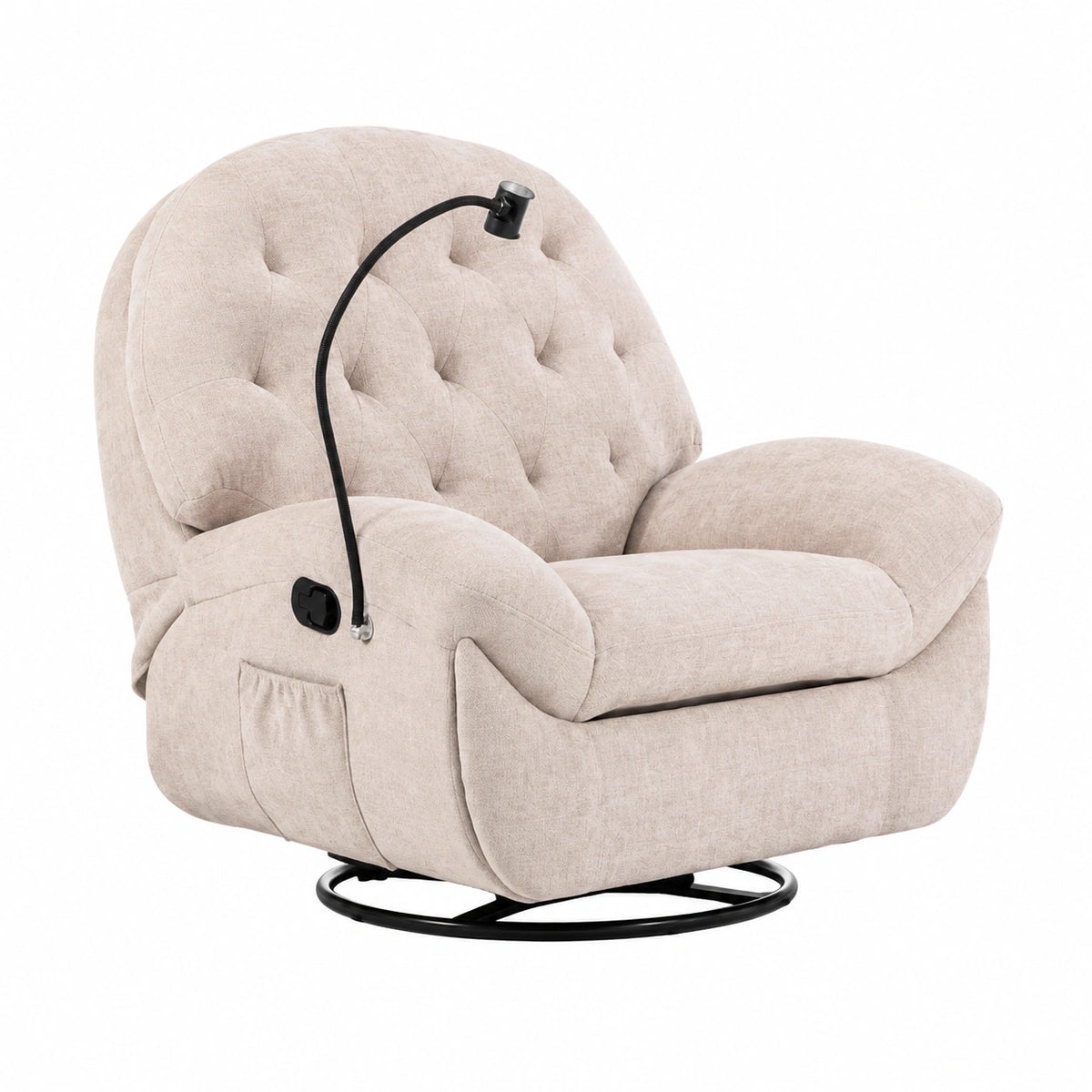 Poltrona Relax 3 Posizioni Girevole, Reclinabile e a Dondolo - Stile Moderno - Pina (Beige Chiaro)