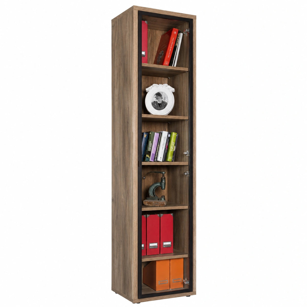 Libreria Alta della Linea DAVINCI con 1 Anta in Vetro, Libreria Scaffale, Mobile Colonna, (LxAxP) 44 × 217,50 × 35,70 cm, Colore Noce