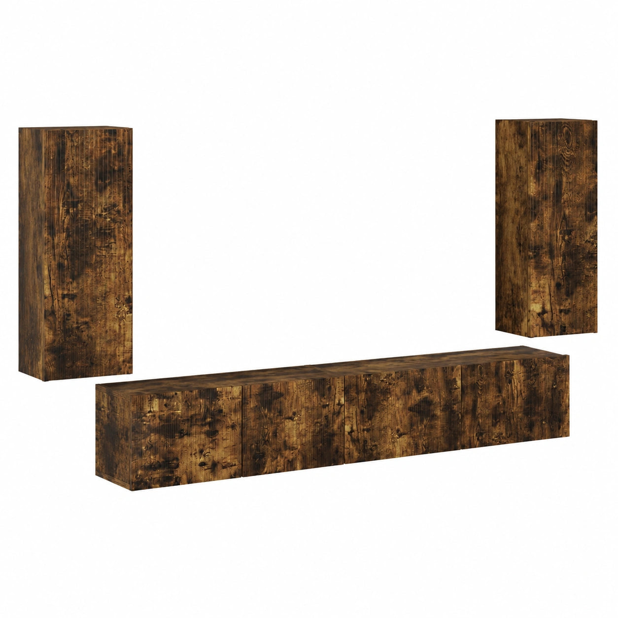 Mobile TV 4 pezzi, materiale in legno di quercia affumicata, larghezza 98 cm, moderno centro di intrattenimento per soggiorno, camera da letto