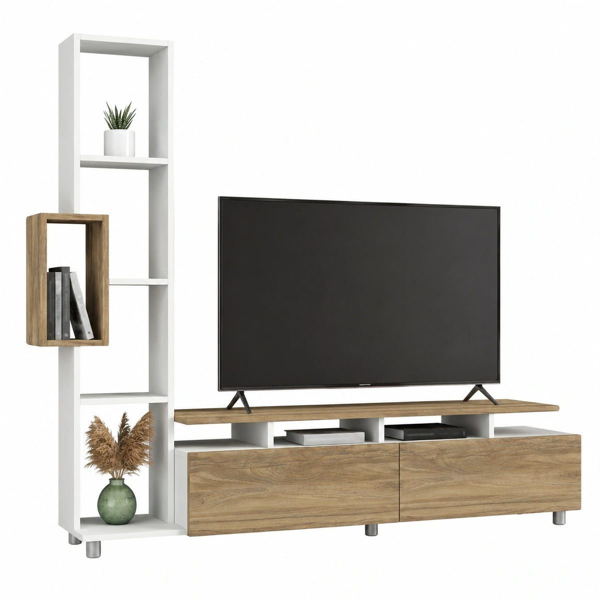 Dmora - Parete attrezzata Derufin, Composizione soggiorno, Mobile salotto multiuso, Armadio porta TV, 160 × 30 h167 cm