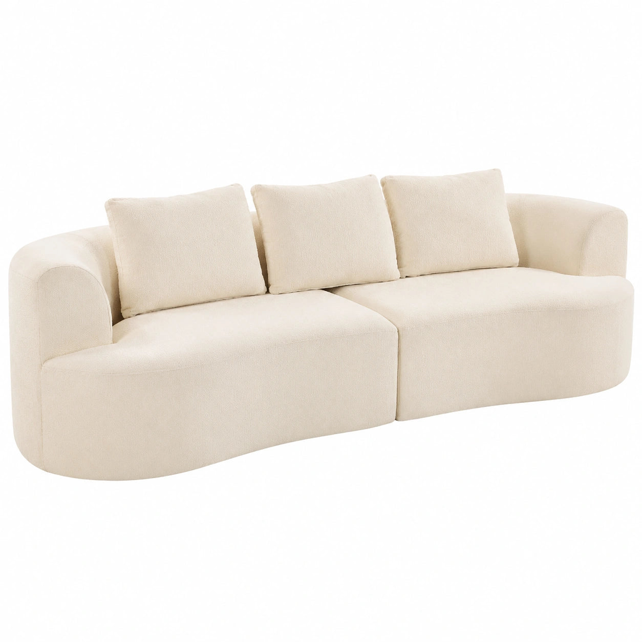 Divano 3 Posti Modulare 260 cm Seduta Ampia Senza Struttura Crema, Imbottitura Spessa, 3 Cuscini, Sofà Compresso Moderno, Ciniglia