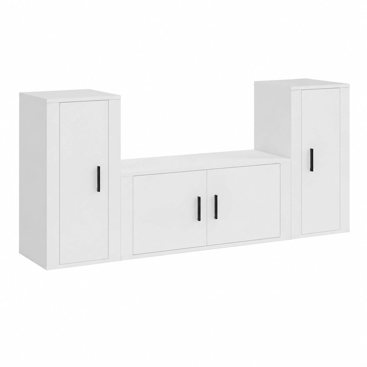 Set di 3 mobili per TV, in legno bianco, 100 × 34,5 × 40 & 40 × 34,5 × 80 cm, montaggio a parete, set completo
