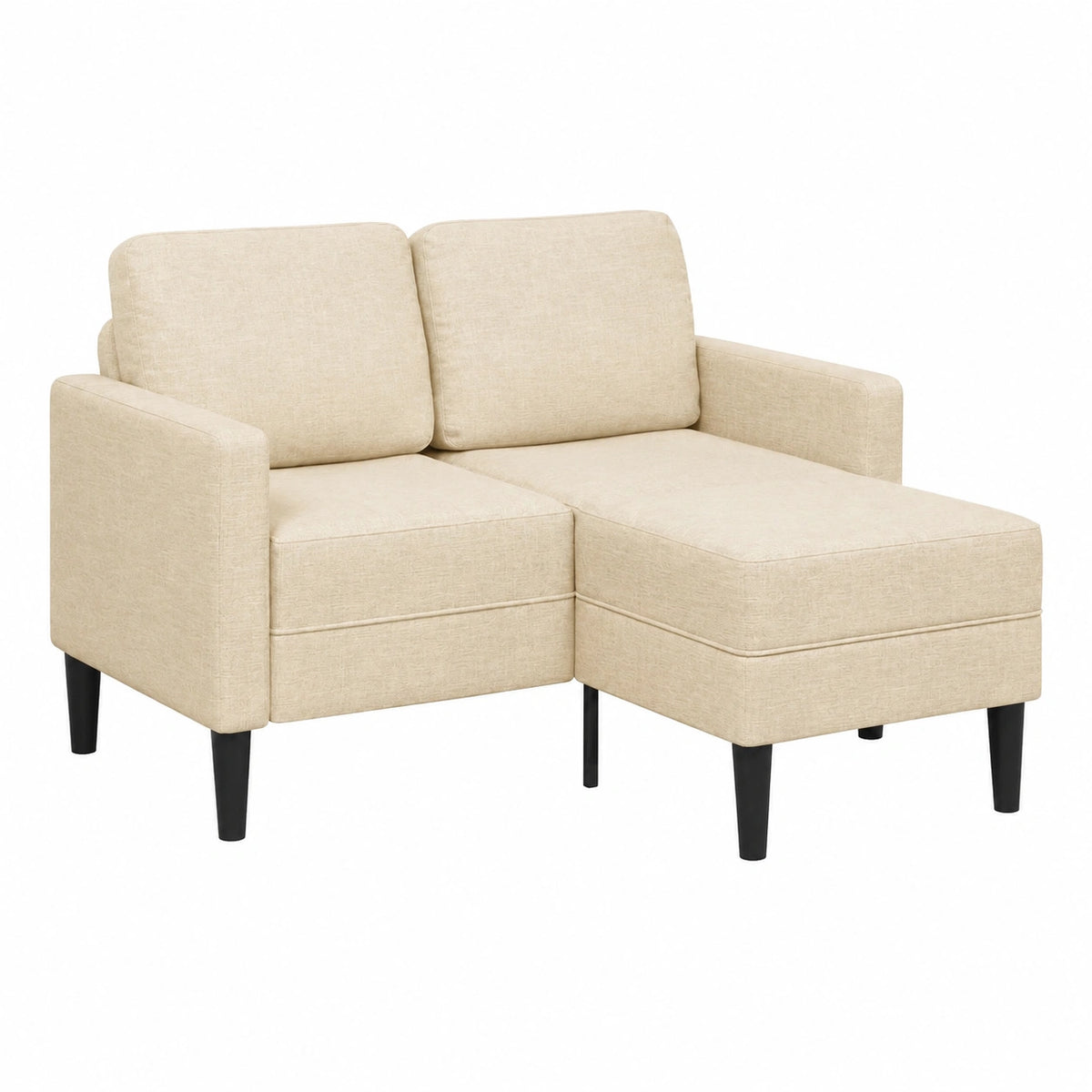 Divano a 2 posti con chaise longue a forma di L, colore crema, 125 cm, tessuto imbottito, robusto telaio in metallo