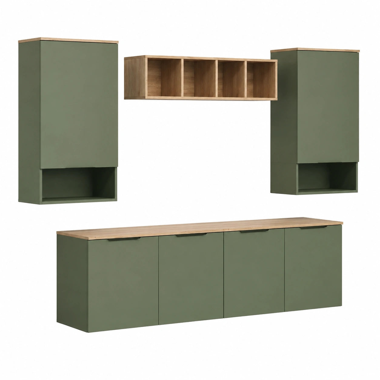 Livinity Parete attrezzata soggiorno Piave, Verde, 5 parti