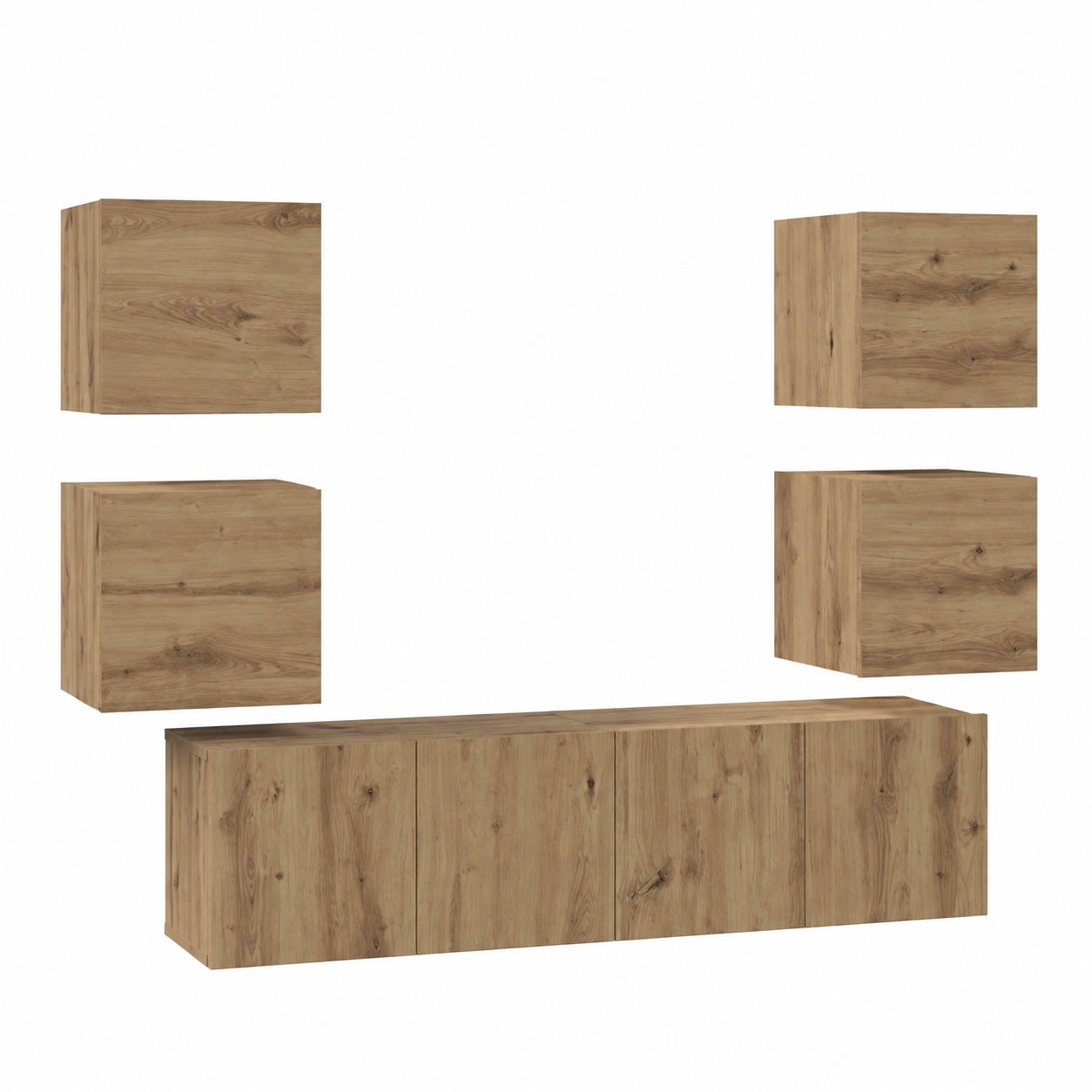 Set di mobili per TV da parete, 6 pezzi, in legno di rovere Artisan, con 6 ante incernierate, 60 × 30 × 30 cm