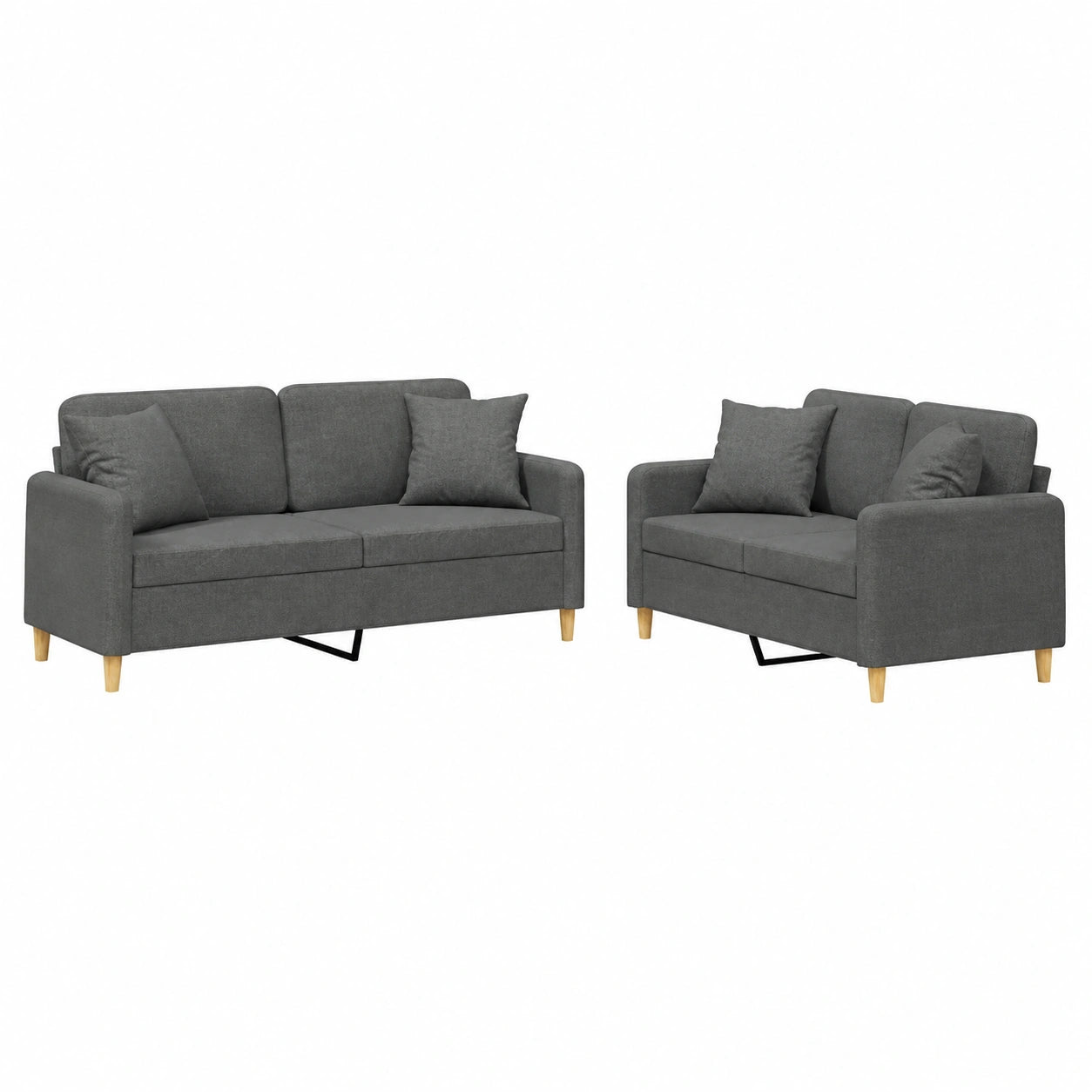 Set di 2 Divani a 2 Posti con Cuscini Grigio Scuro in Tessuto, Coppia di divani moderni per soggiorno, completi di 4 morbidi cuscini decorativi