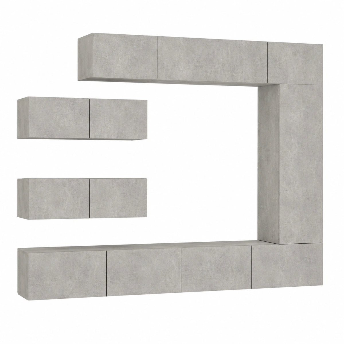 Set di mobili per TV, grigio cemento, in legno, 100 × 30 × 30 cm, con fissaggio a parete