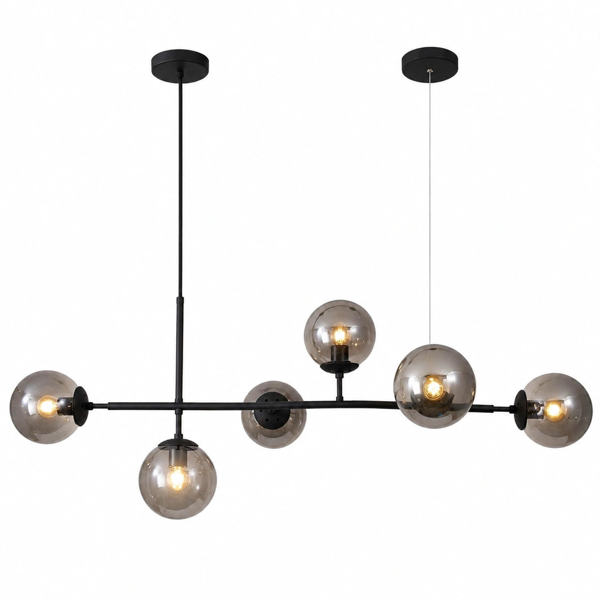 Lampadario 6 Luci Grigio Fumo Sfere di Vetro 120cm Rettangolo Sputnik Lampadario a Sospensione Nero Lampadari Moderni per Soggiorno Camera da Letto