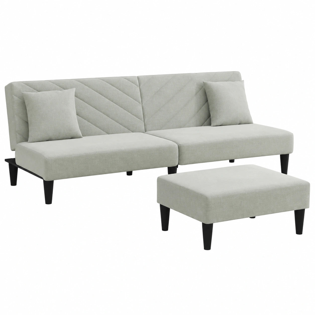 Cuscino in velluto grigio chiaro, 200 × 84,5 × 69 cm, divano letto trasformabile, poggiapiedi, set di mobili da soggiorno