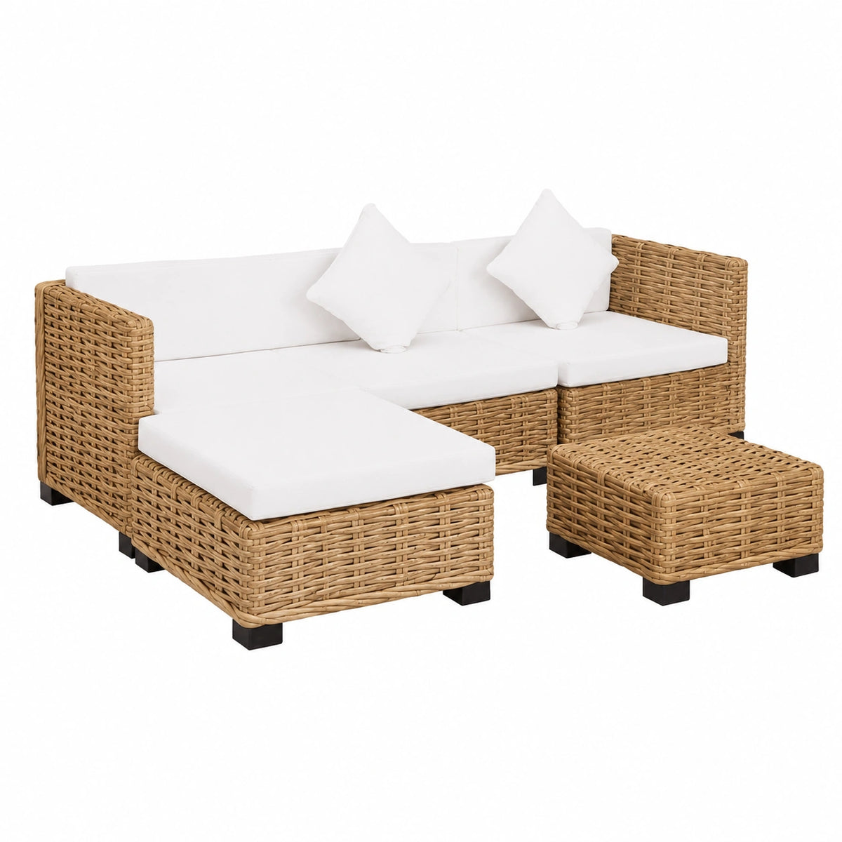Divano 14 Pezzi in Rattan Naturale con Cuscini, Mobili Soggiorno Elegante e Funzionale per Interni, Struttura Durevole in Rattan e Legno di Mogano