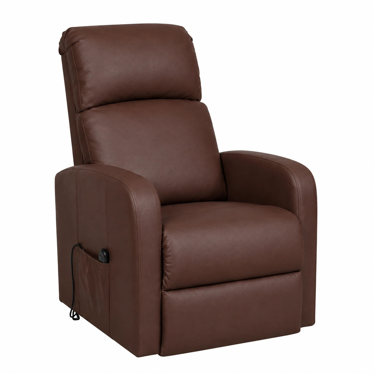 Poltrona Relax Elettrica Alzapersona in Ecopelle Marrone Reclinabile con Telecomando Schienale Ergonomico Imbottitura Alta Densità Funzione Letto