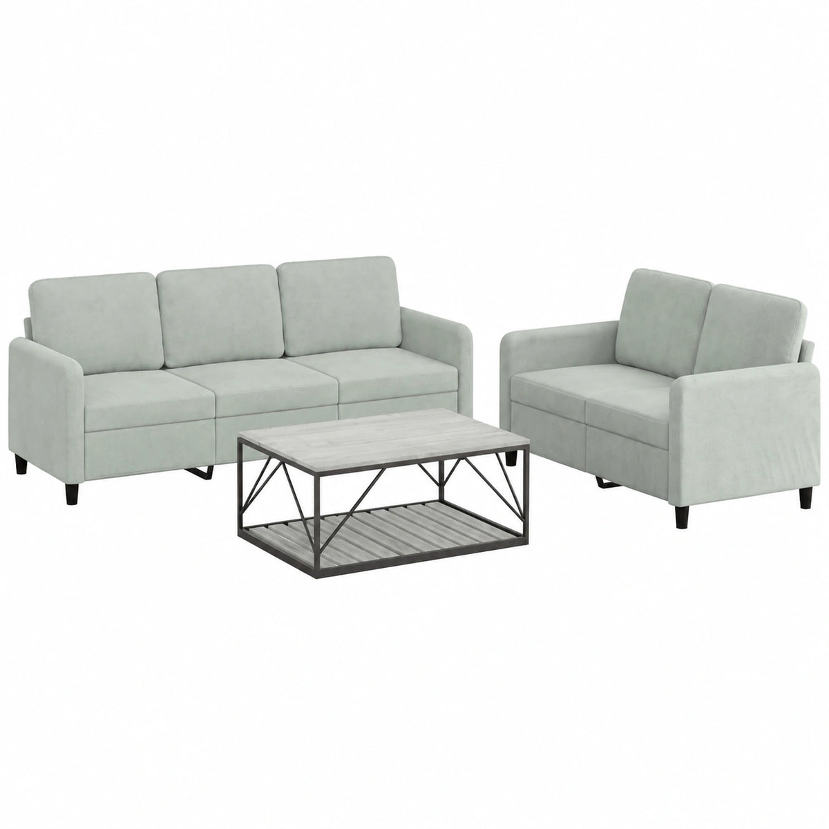 Divano in Velluto Grigio Chiaro, Comodo Divano Soggiorno con Struttura Robusta, Moderno per Relax e Comfort, set Completo Soggiorno
