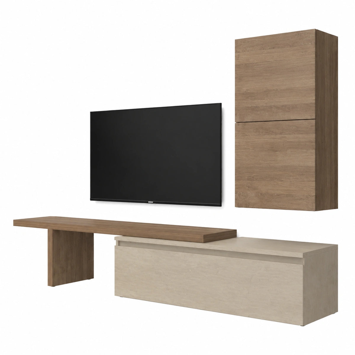 Mobile TV Sospeso con Cassettone, Mensolone e 2 Cubi, Moderno in Italy, 260 × 40 × 190 cm (Argilla, Rovere Mercure)