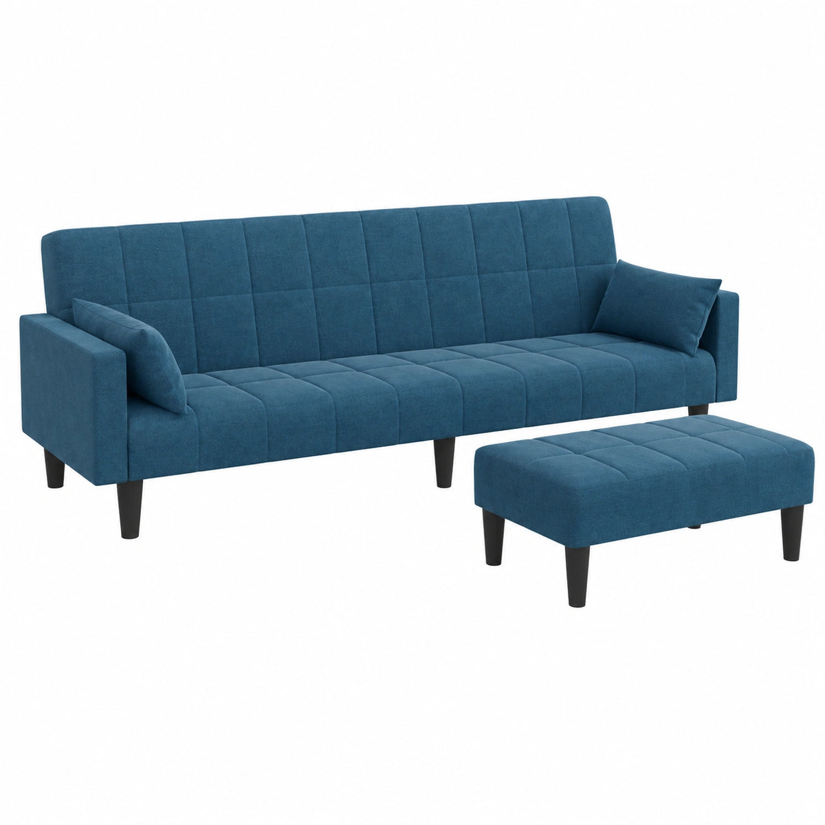 Divano letto a 2 posti con poggiapiedi, in velluto blu, 220 × 84,5 × 69 cm, funzione trasformazione, set di mobili da soggiorno robusto