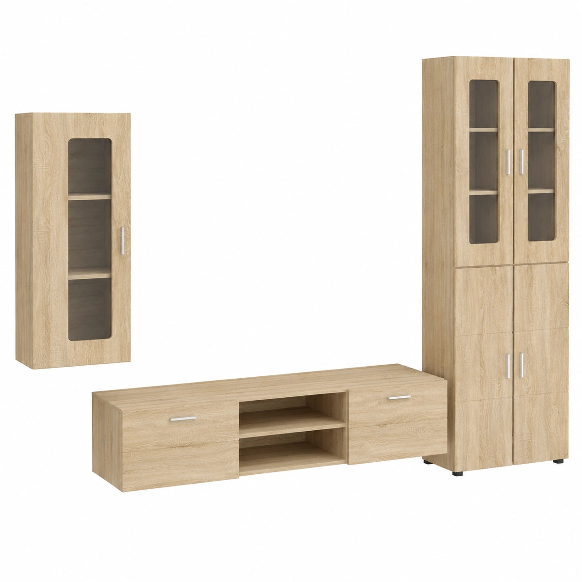 Florin - set di 3 mobili per TV in legno di quercia Sonoma, con mensola, Highboard, Lowboard, cassetti