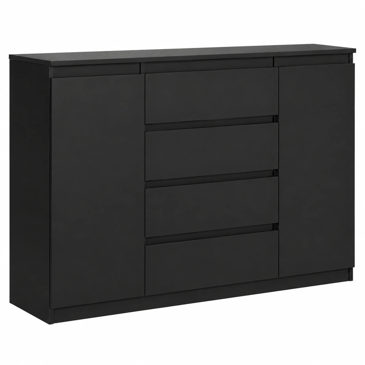 Cassettiera 120 cm, 4 Cassetti 2 Ante, Nero, Credenza Soggiorno 120 × 101,5 × 39 cm, Moderna Como