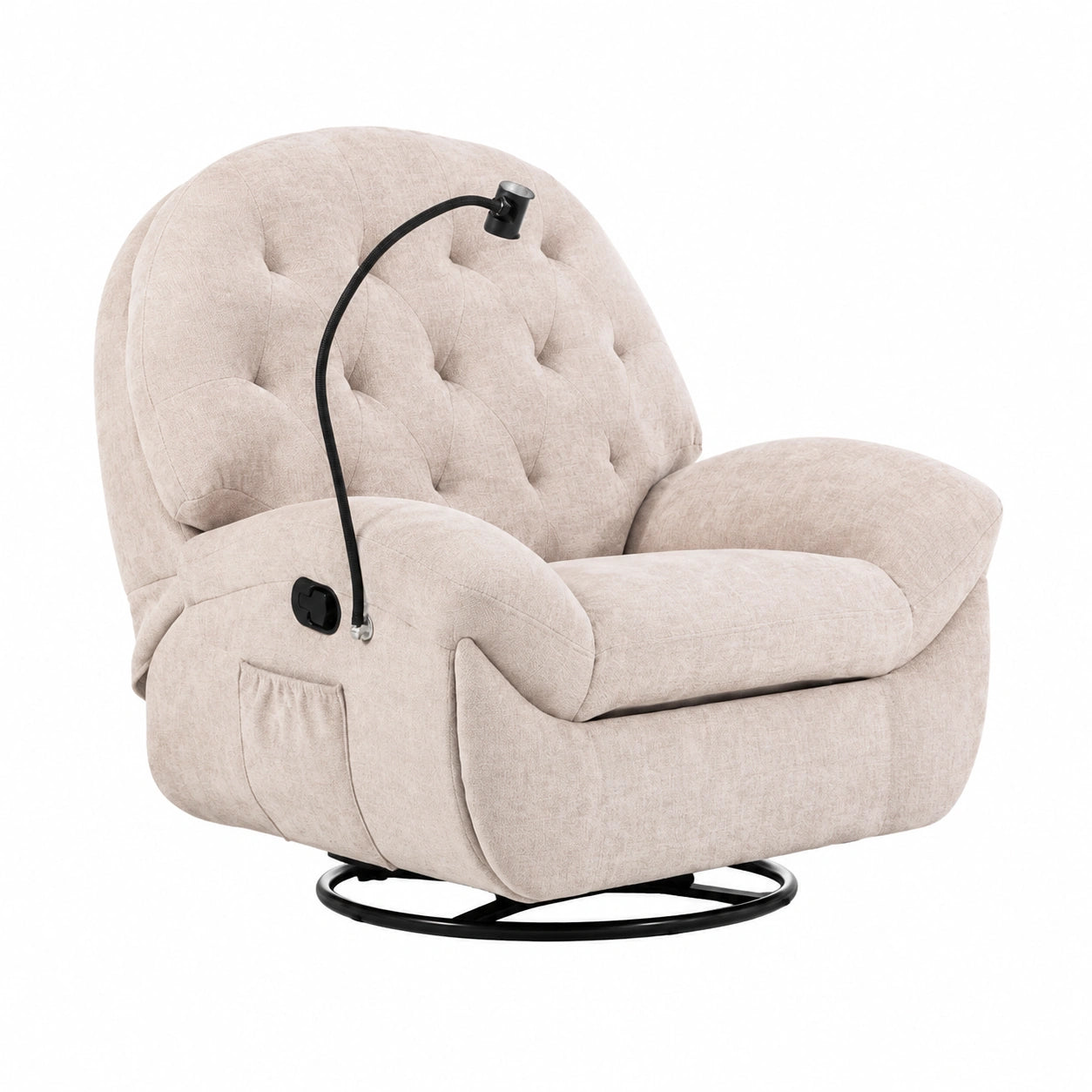 Poltrona Relax 3 Posizioni Girevole, Reclinabile e a Dondolo - Stile Moderno - Pina (Beige Chiaro)