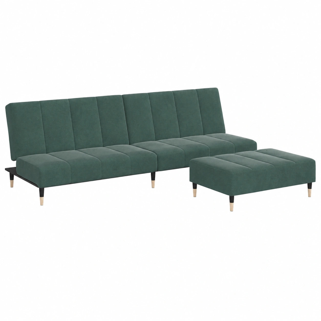 Divano letto 2 posti con poggiapiedi, velluto verde scuro, divano trasformazione per camera degli ospiti, robusto set di mobili da soggiorno