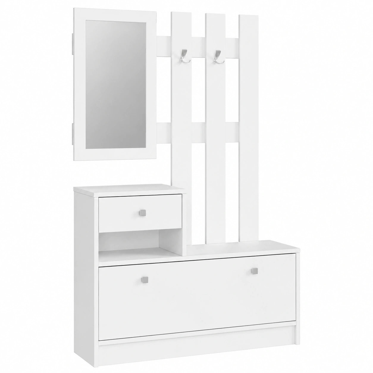 Guardaroba Completo 2 Pezzi, Scarpiera con Piano e Cassetto 90 × 70 × 25 cm, e Appendiabiti a Muro con Specchio 90 × 100 cm, set Completo Ingresso