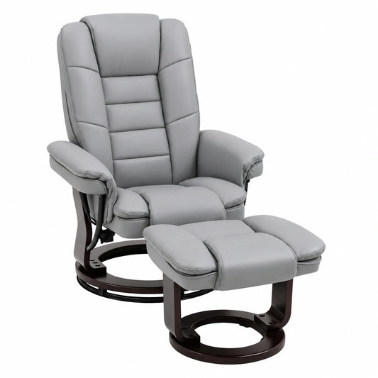 Poltrona con Poggiapiedi Reclinabile 135°, Poltrona Relax Ergonomica Girevole con Pouf, Poggiatesta e Braccioli in Pelle PU per Camera, Ufficio