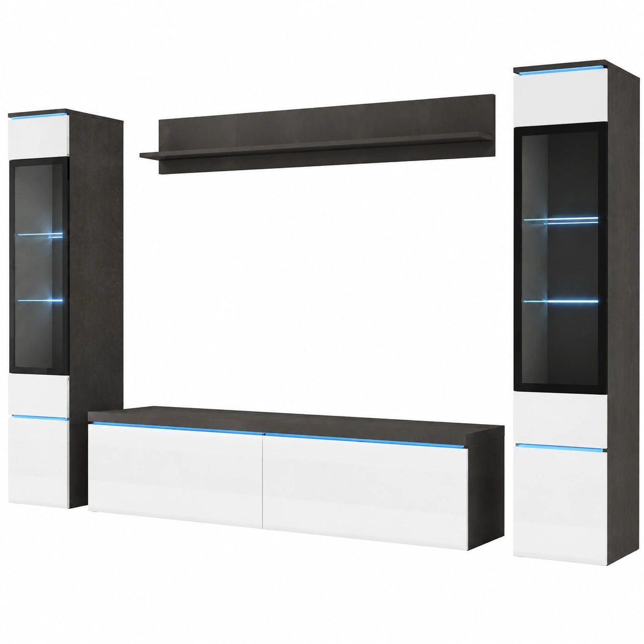 Set di Mobili da Salotto Vera II, Illuminazione LED Opzionale, set di Mobili da Salotto, Diversi Colori (Matera, Bianco Lucido