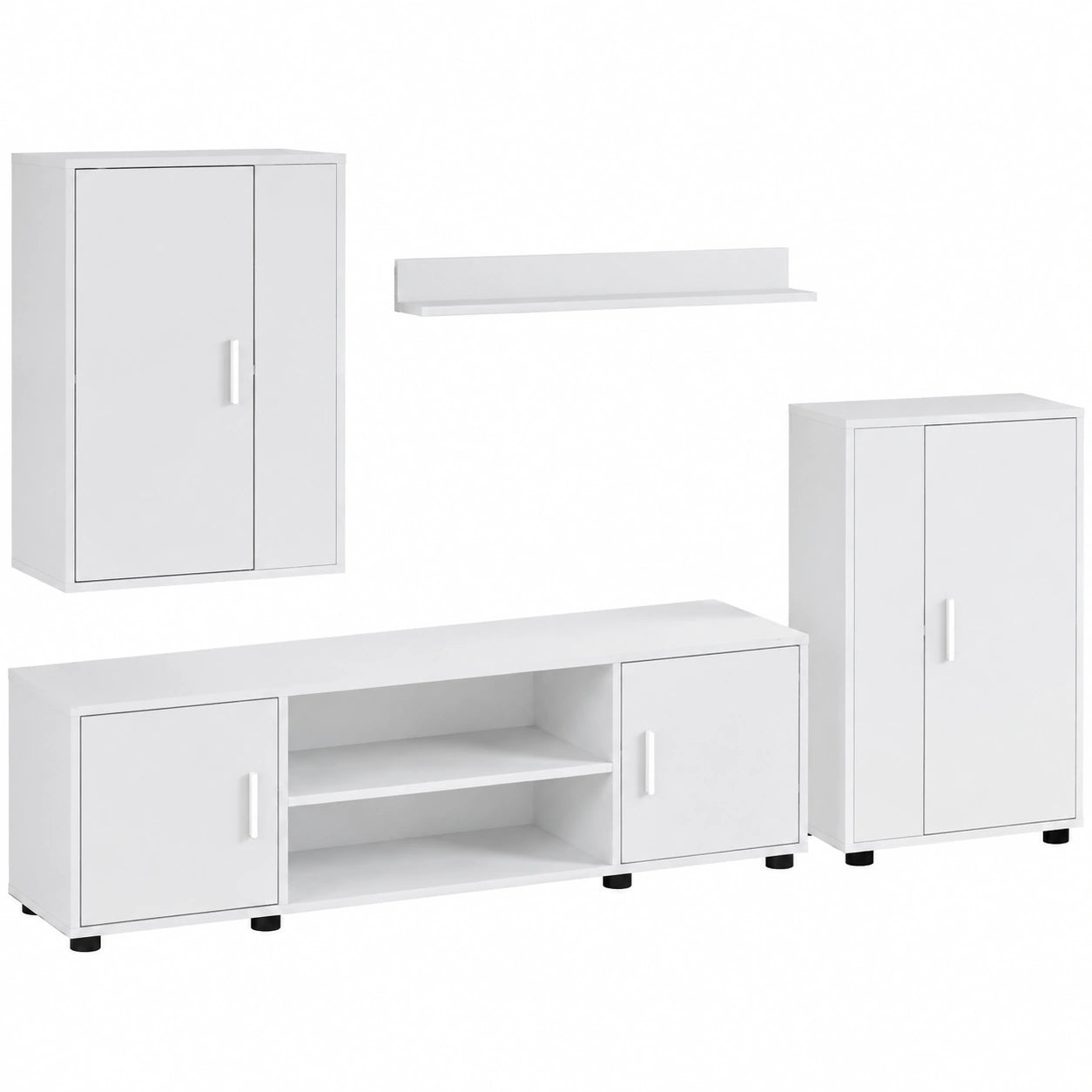 Fengshui set di mobili per TV, montaggio a parete, 4 pezzi, bianco, in legno