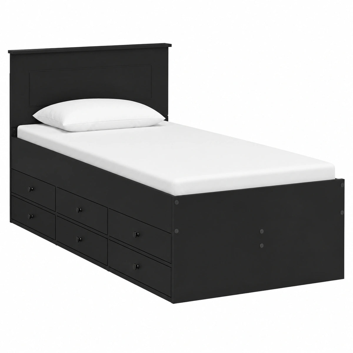 Letto da giorno con cassetti, nero, 75 × 190 cm, in legno, per camera da letto
