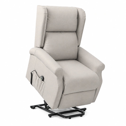 Poltrona Alzapersona Elettrica Motorizzata Reclinabile in Tessuto con Tasca Porta Telecomando per Anziani e Persone Disabili Colore Beige