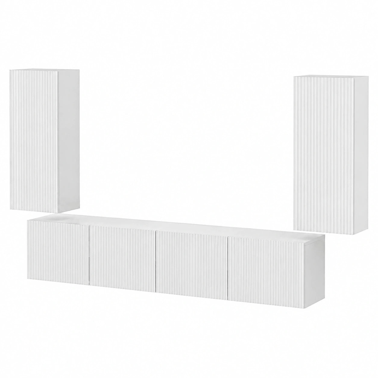 Set di mobili per TV in legno bianco lucido, 4 pezzi, con cassetto, scaffale, porta e spazio per soggiorno
